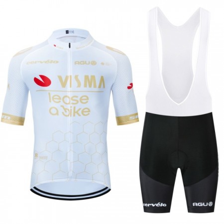 Set Fietsshirt + Korte Koersbroek 2024 Jumbo-Visma Lease A Bike Wit